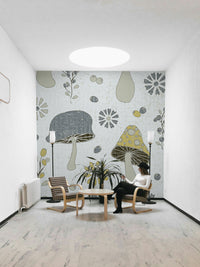 Delicate floral and berry wallpaper motif

