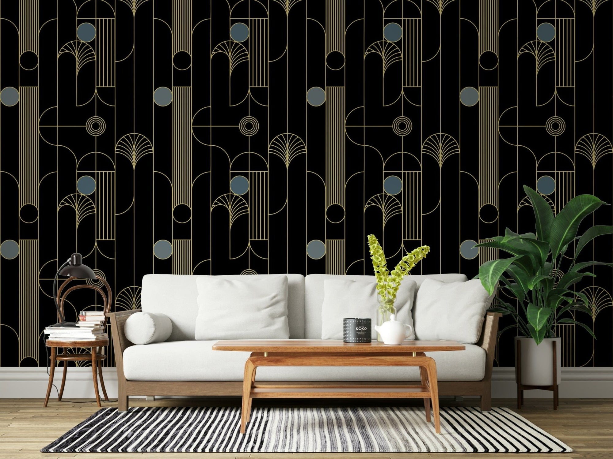 Art Deco geometric pattern wallpaper for a stylish bedroom., GD7734