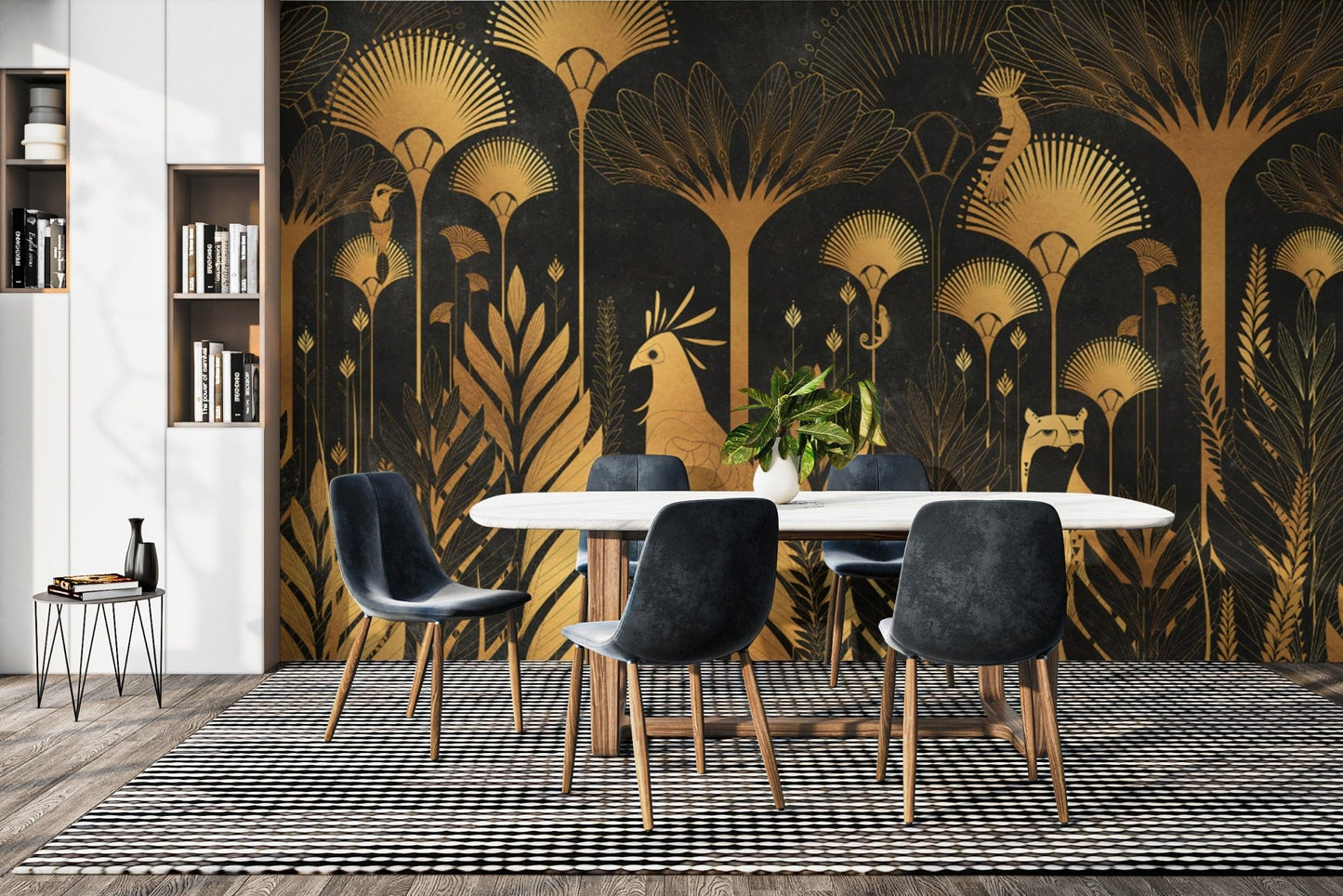 Golden Art Deco Tropical Wallpaper