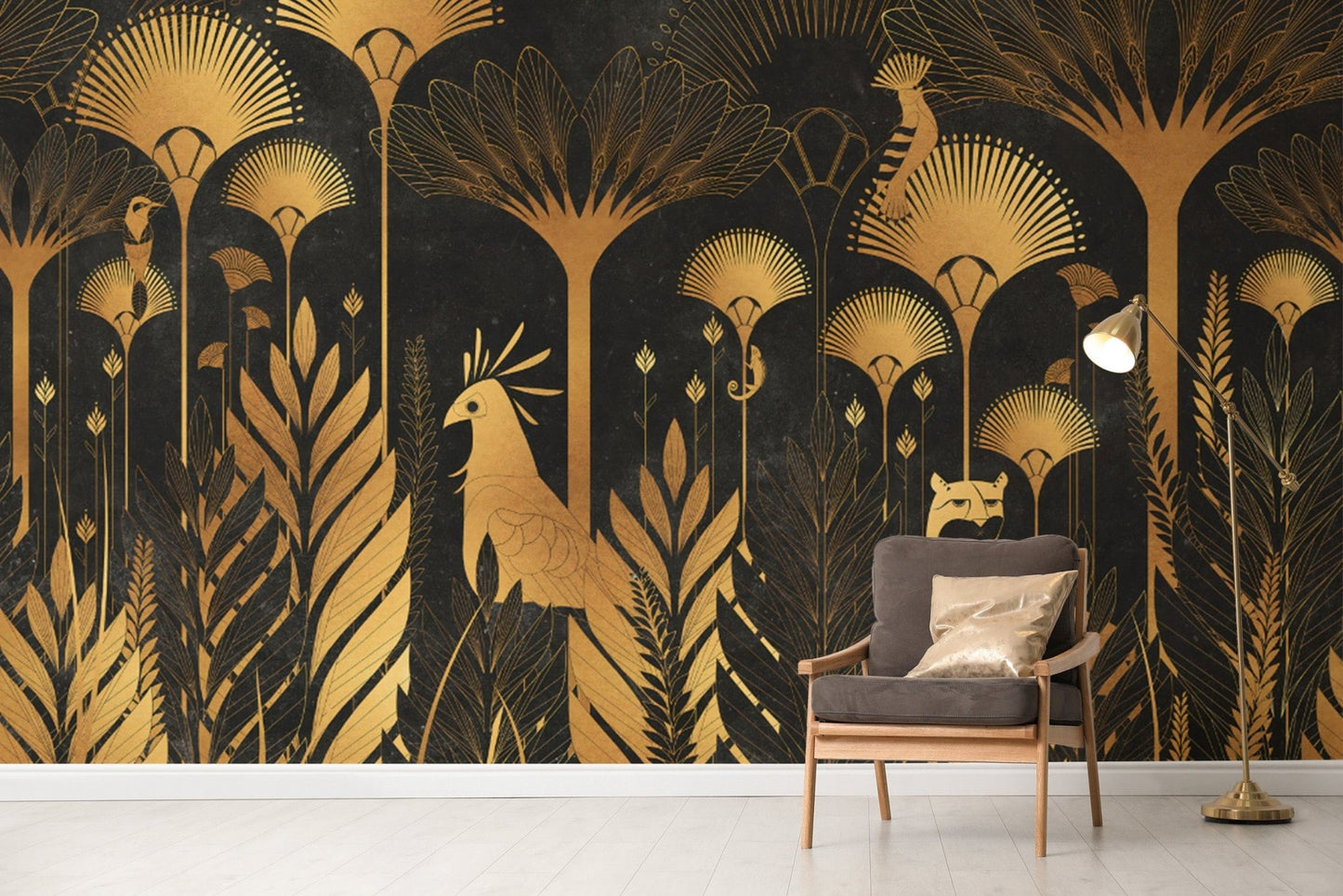 Golden Art Deco Tropical Wallpaper