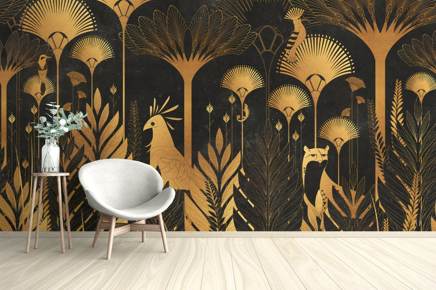 Golden Art Deco Tropical Wallpaper