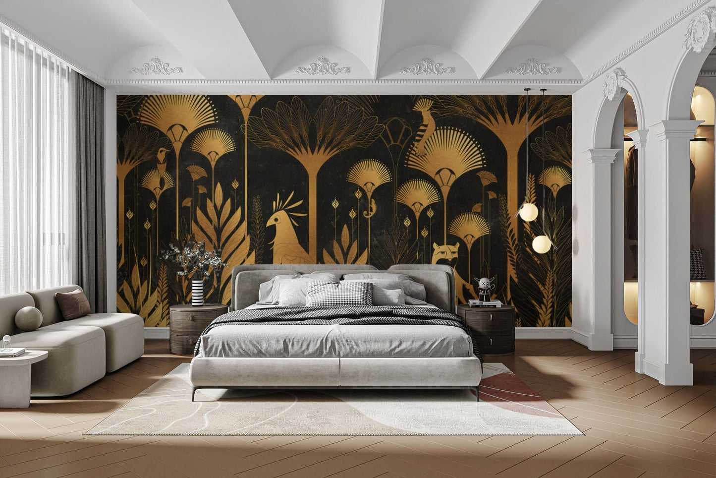 Golden Art Deco Tropical Wallpaper