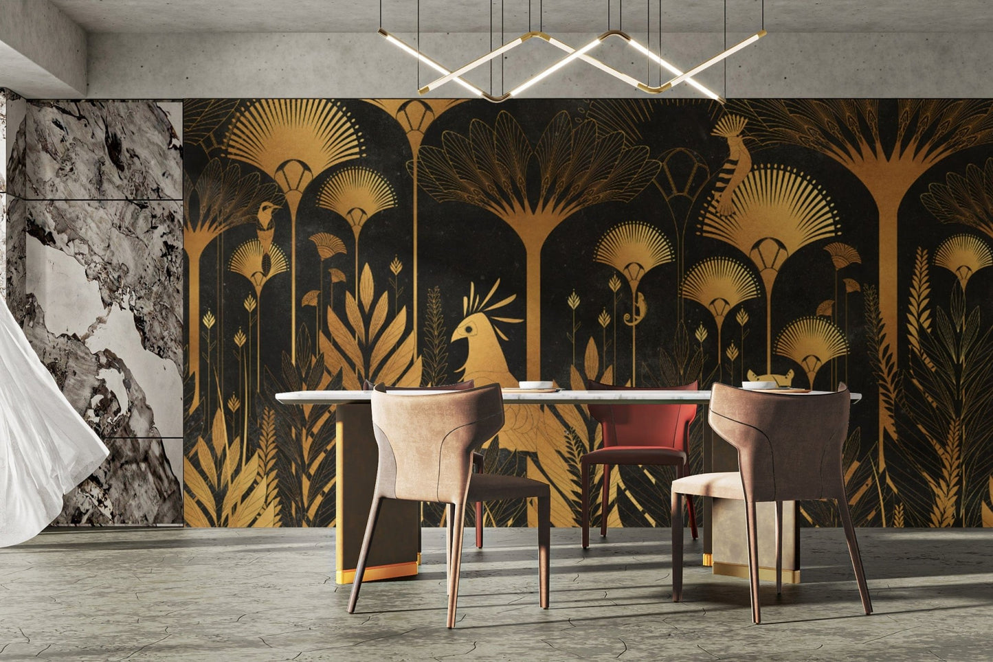 Golden Art Deco Tropical Wallpaper