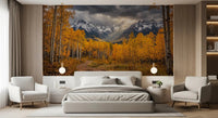 Golden Aspen Majesty Wall Mural for bedroom with warm yellow tree detail, GD9308