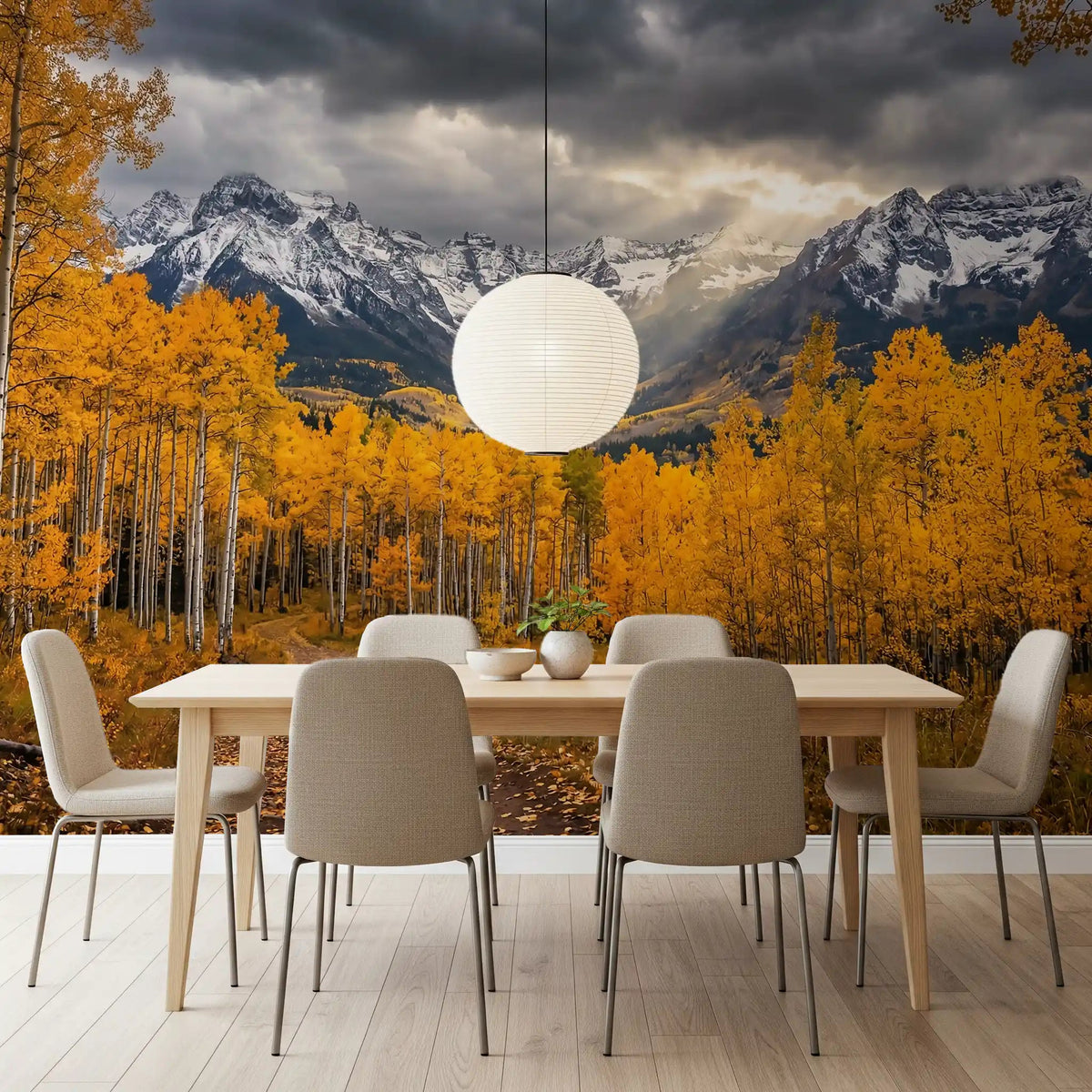 Scenic autumn wall mural with golden woodland pattern and natural warmth, GD9308