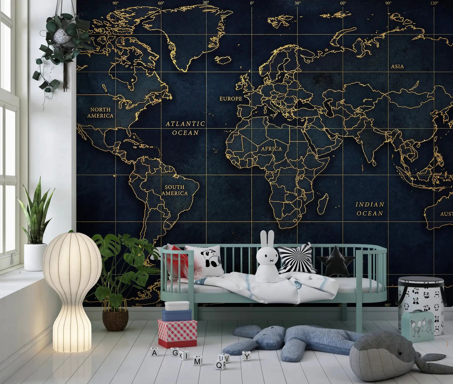 Kids room Golden Deep Sea wall mural with classic cartography look