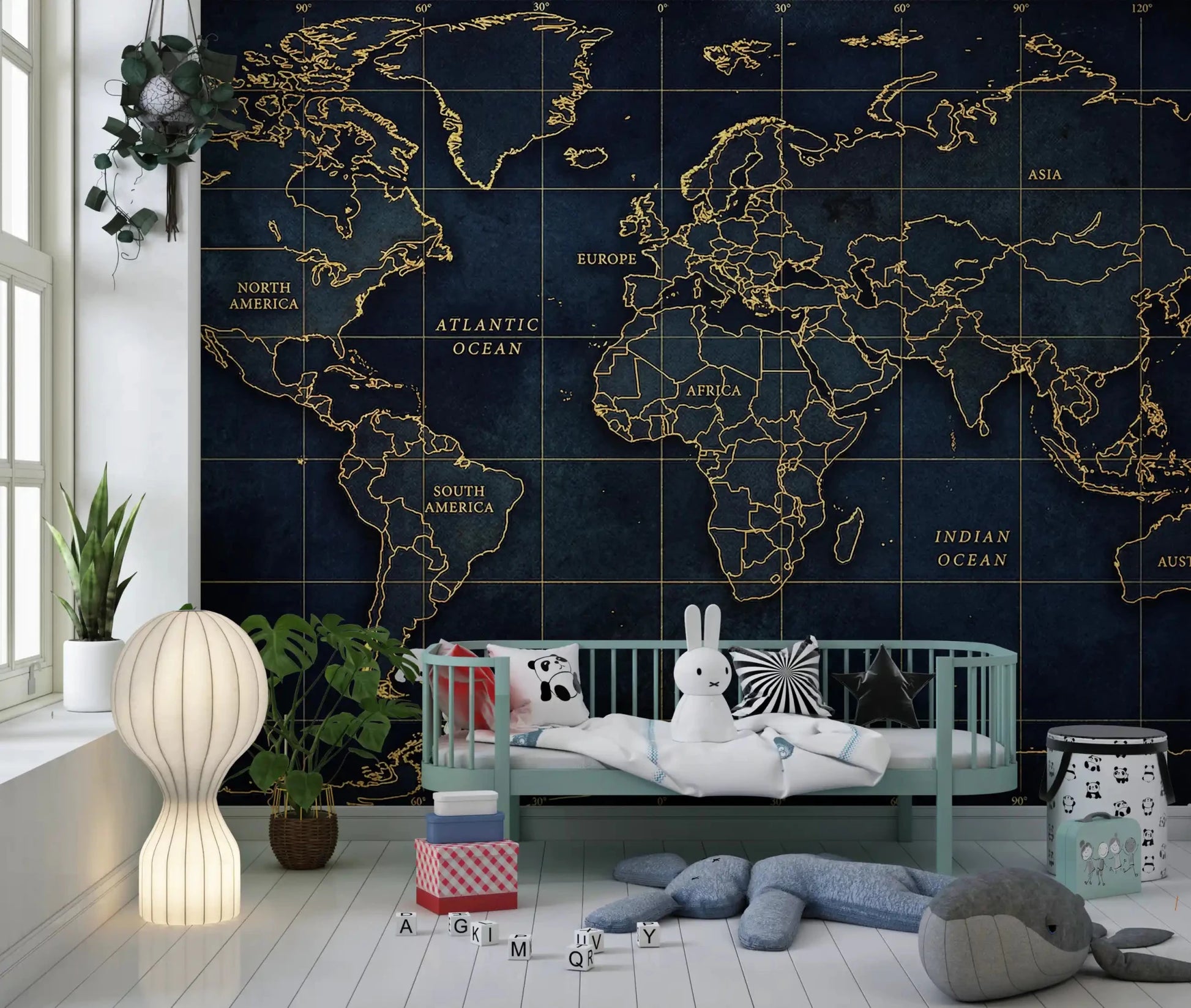 Kids room Golden Deep Sea wall mural with classic cartography look