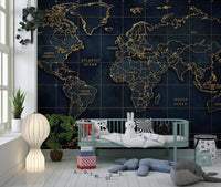 Kids room Golden Deep Sea wall mural with classic cartography look