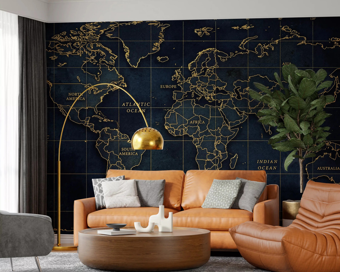 Golden Atlas: Deep Sea & Global Outline Wall Mural