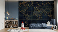 Bedroom Deep Sea Global wall mural showing continents and compass detail