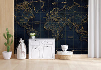 Deep Sea Atlas wall mural with labeled continents and ocean lines
