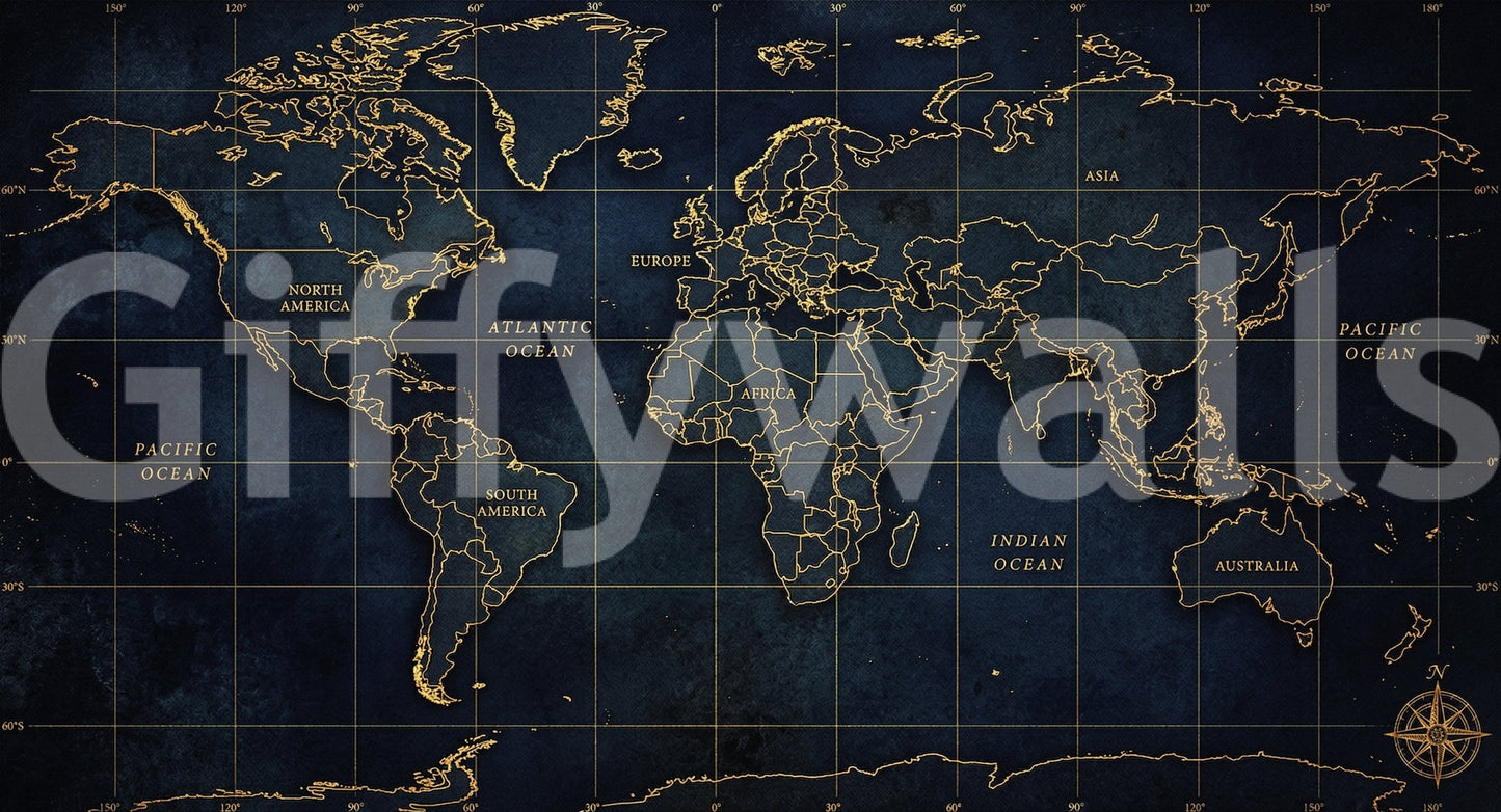 Global Outline Atlas wall mural with vintage world chart style