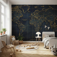 Global Outline wall mural with elegant map grid and compass corner