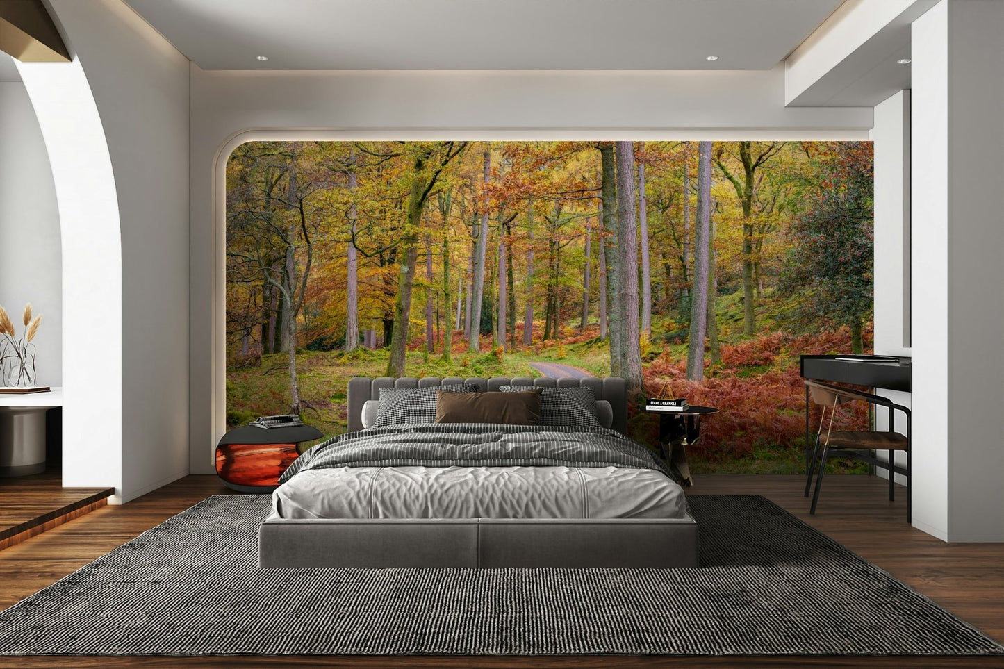 Nature wall mural showing autumn road view

