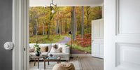 Peaceful fall drive mural for cozy interiors

