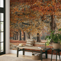 Fall-themed mural featuring golden autumn trees

