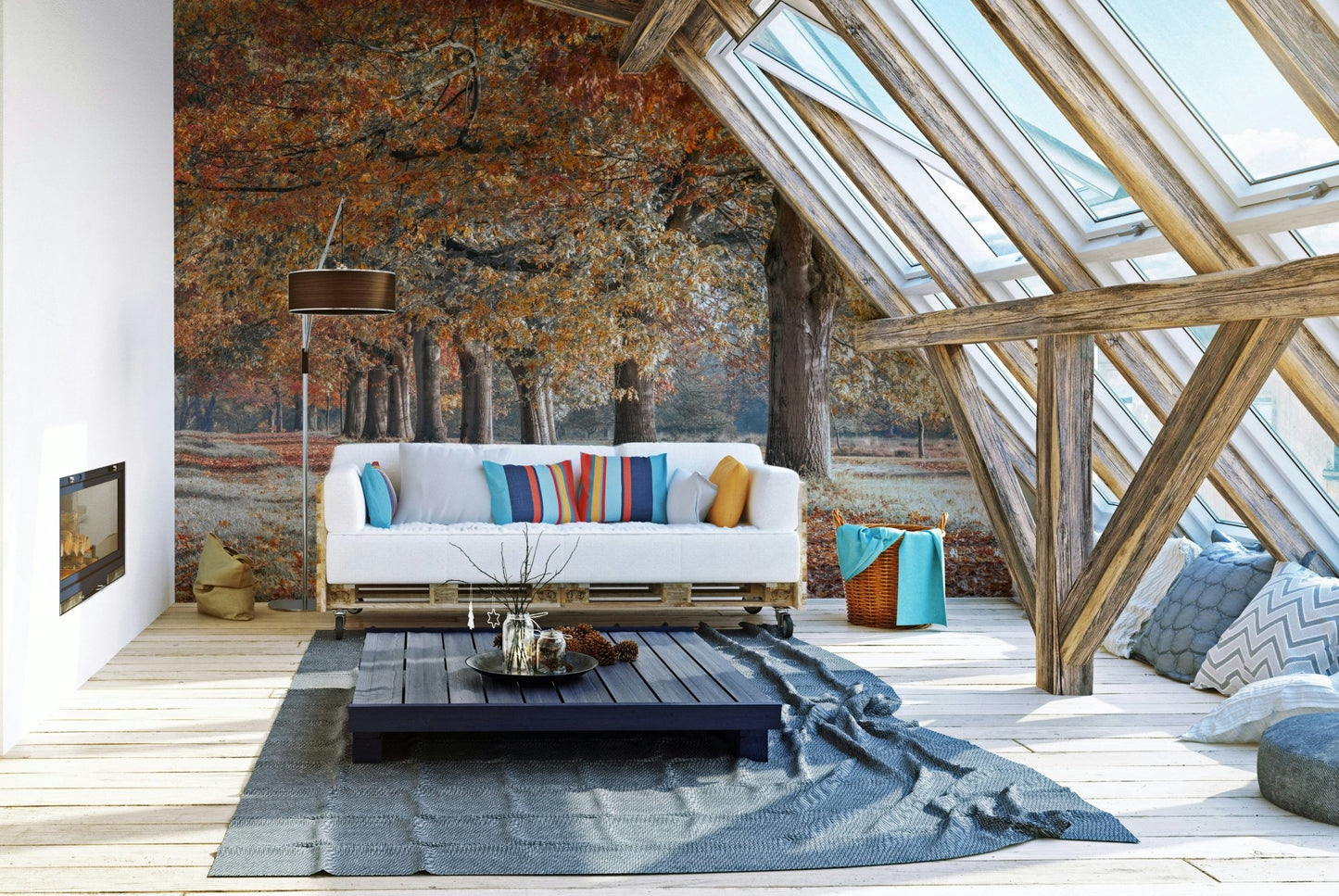 Serene autumn path mural for a peaceful vibe

