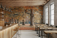 Scenic autumn path mural for warm interiors

