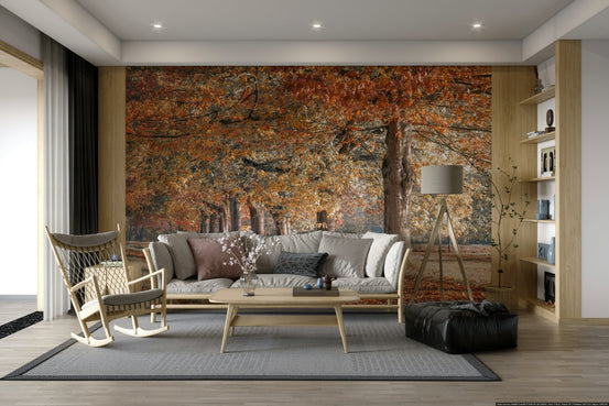 Golden autumn path mural for a cozy ambiance, GD1838