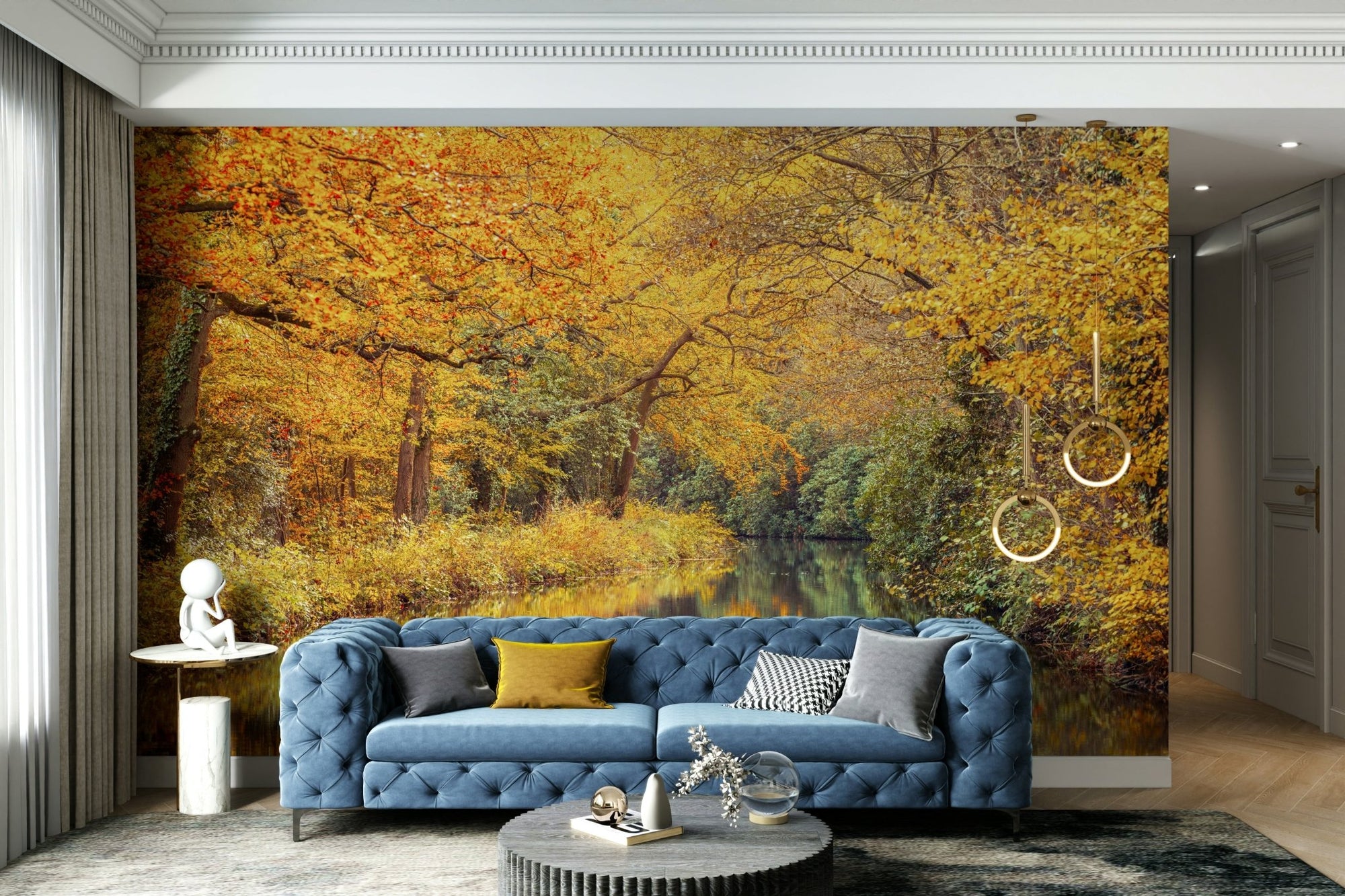 A wall mural of a stream in an autumn forest. GD3455

