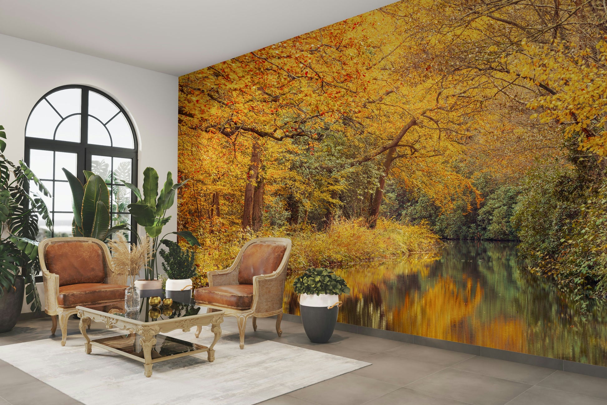 The mural gives a feeling of being in a quiet forest.

