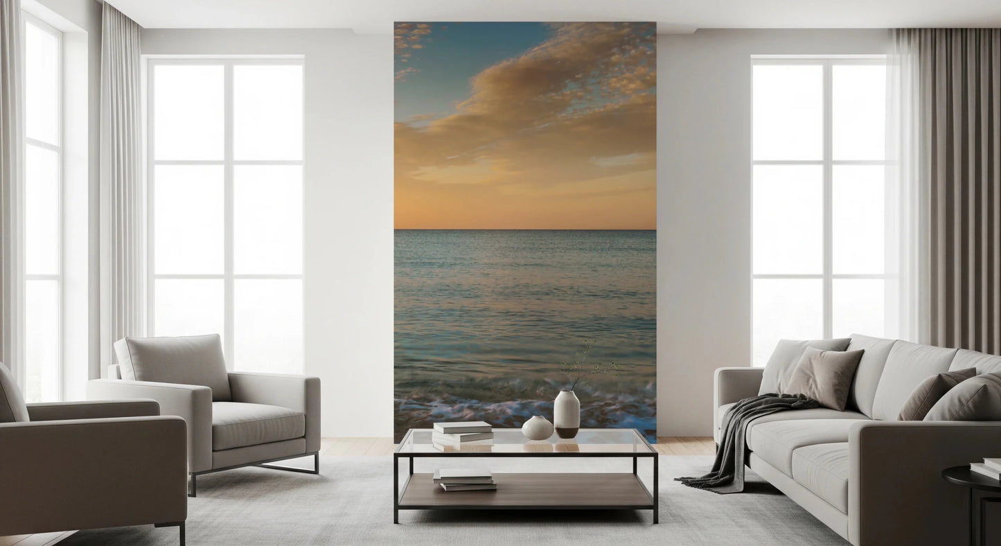 Beach sunrise wall mural with golden sand
