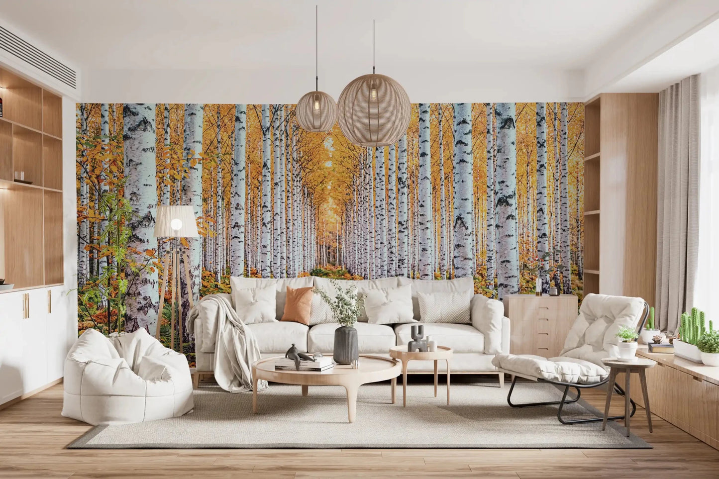 Golden Birch Forest Path Wall Mural