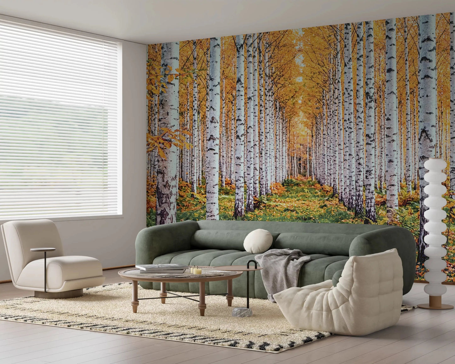 Golden Birch Forest Path Wall Mural