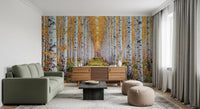 Golden Birch Forest Path Wall Mural