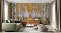 Golden Birch Forest Path Wall Mural