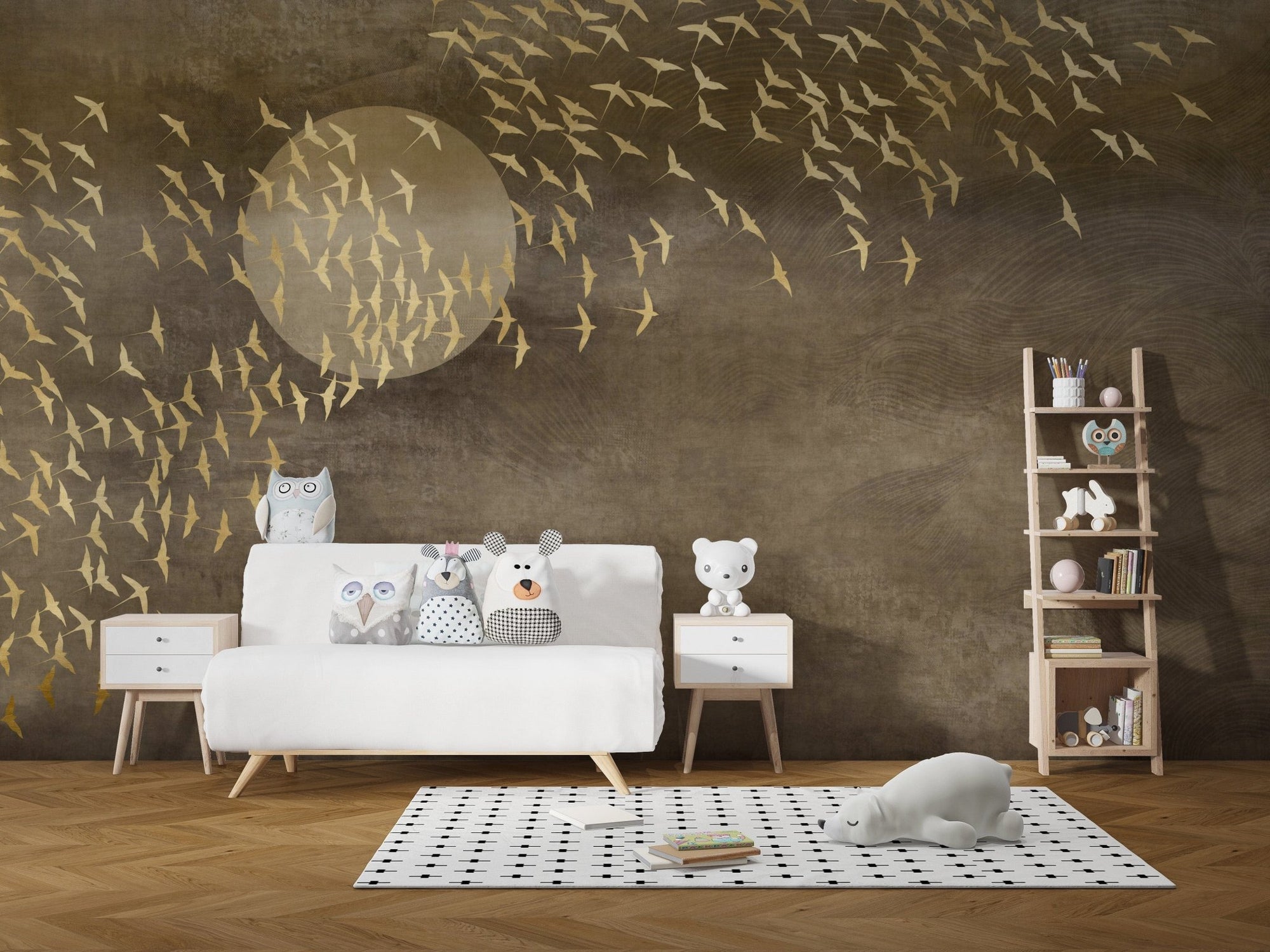 Golden Birds Flying Wallpaper Mural, A532