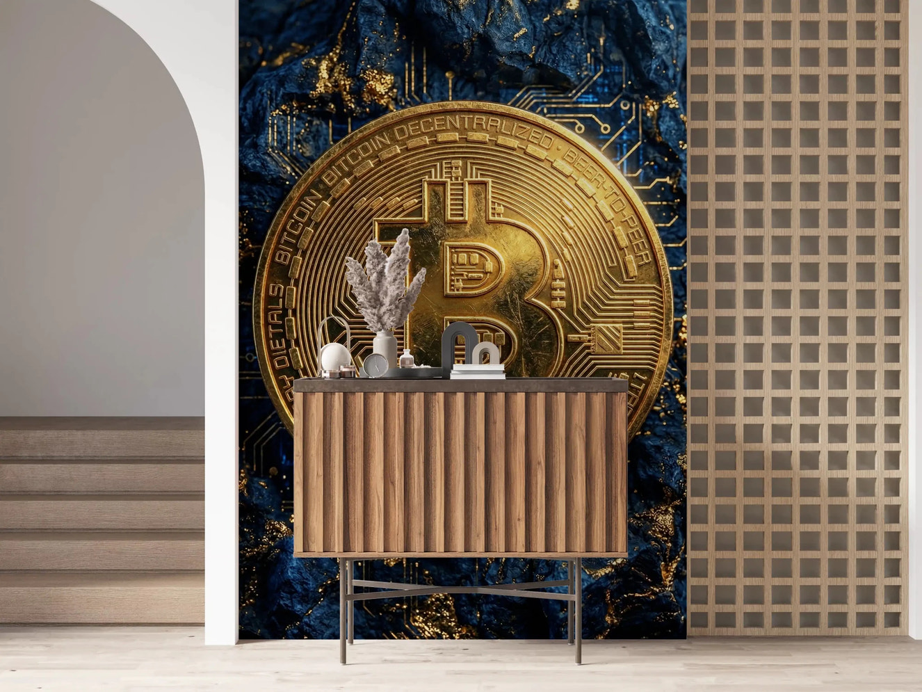Golden Bitcoin Matrix Wall Mural