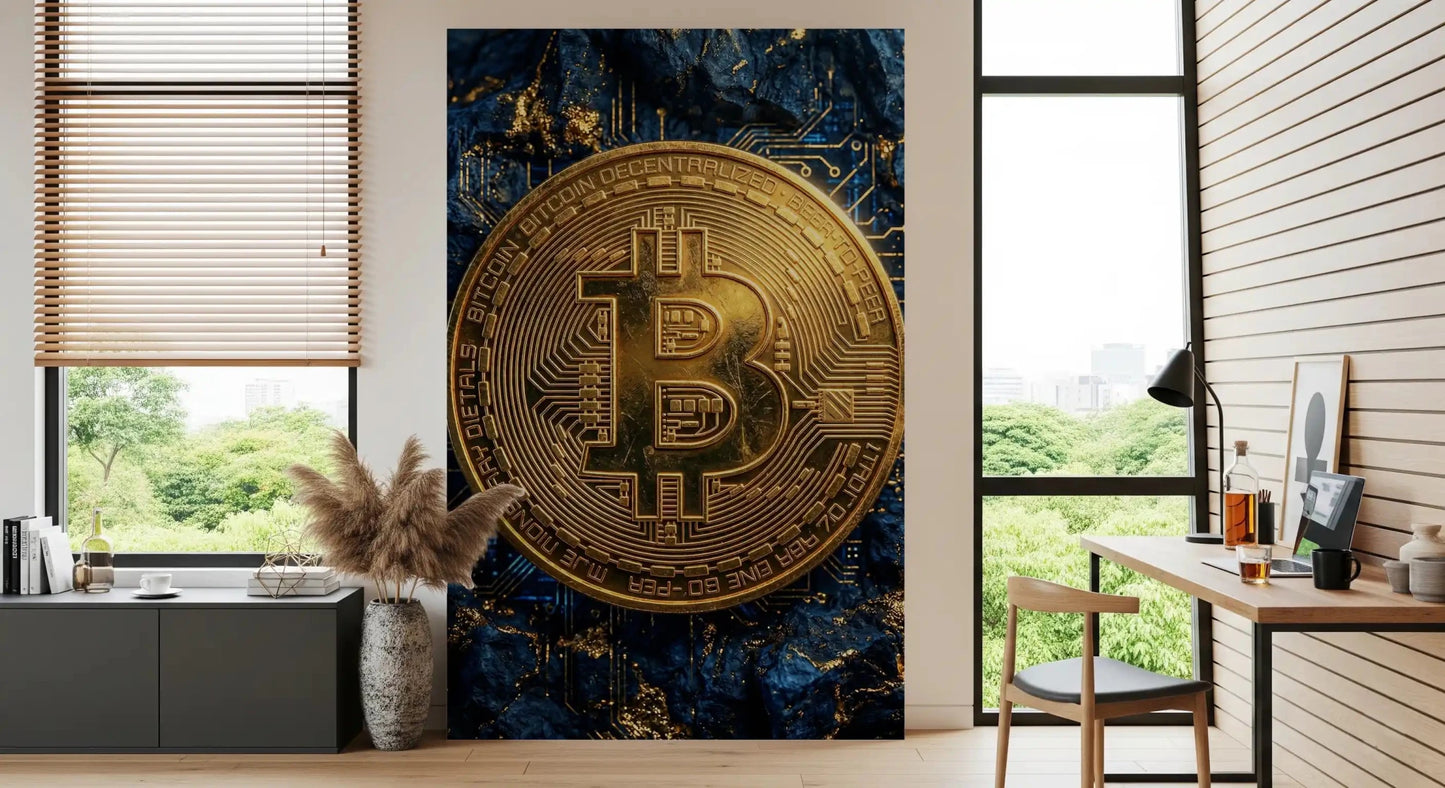 Golden Bitcoin Matrix Wall Mural