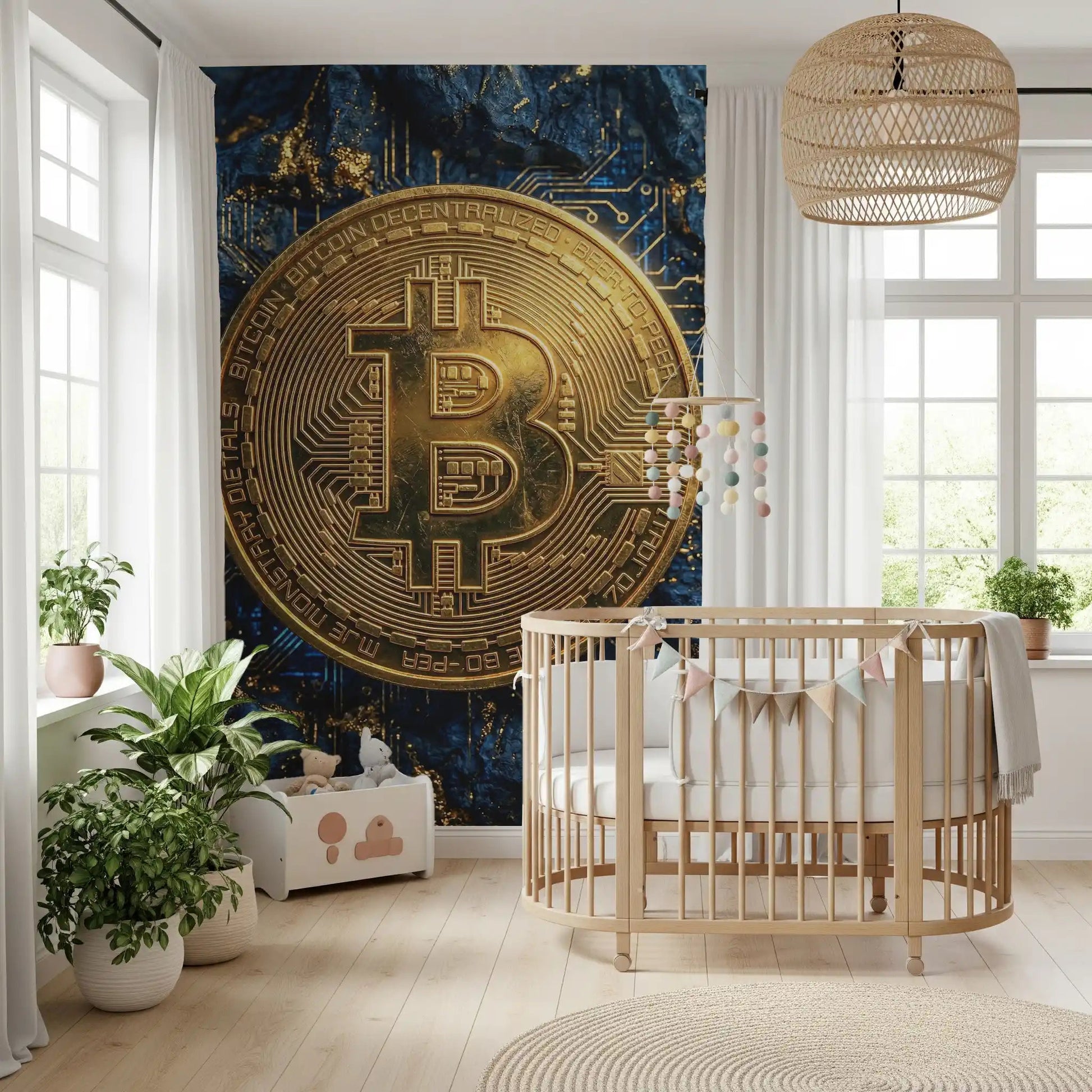 Golden Bitcoin Matrix Wall Mural
