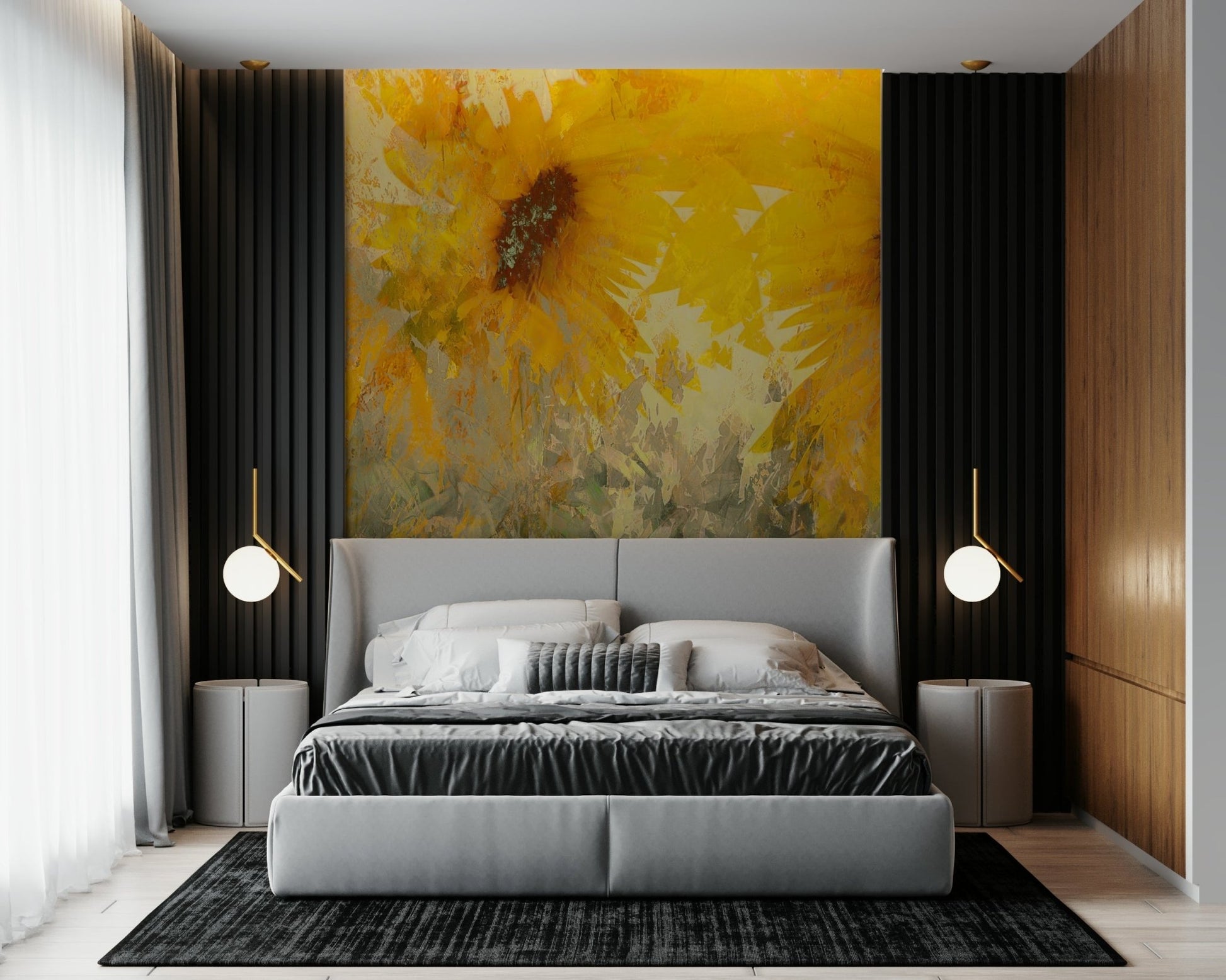 A peaceful abstract flower mural on decorative wallpaper., GD5257