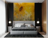 A peaceful abstract flower mural on decorative wallpaper., GD5257