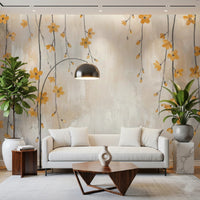 Vertical floral pattern wallpaper in yellow tones