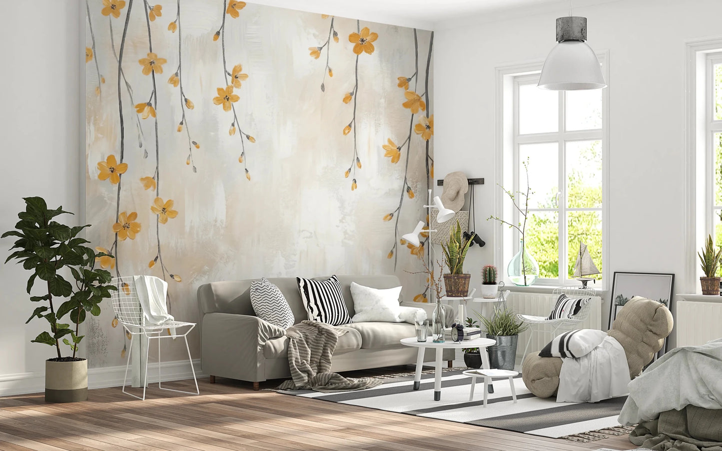 Delicate golden bloom floral wallpaper design