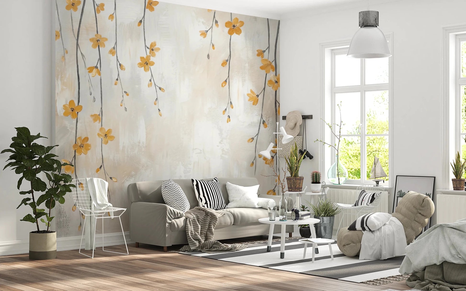 Delicate golden bloom floral wallpaper design