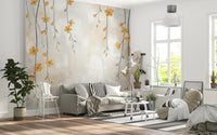 Delicate golden bloom floral wallpaper design