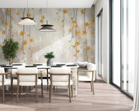Minimalist gold flower watercolor wall mural