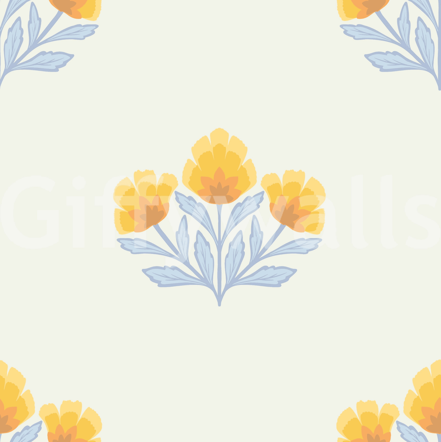 Bloom Repeat refined interior mural featuring delicate gold hues.