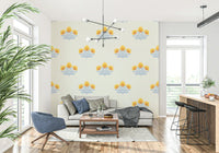 Golden Bloom Repeat elegant floral wall mural design element.