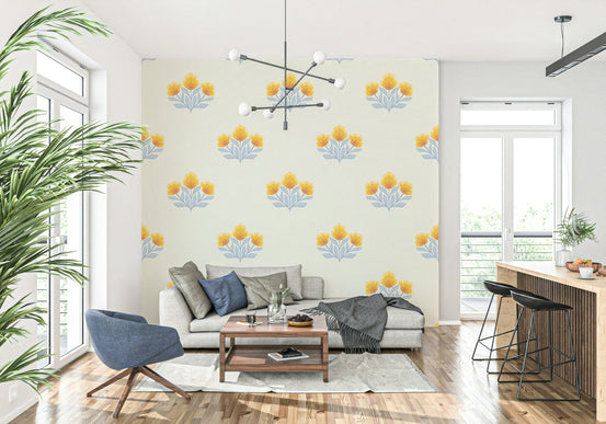 Golden Bloom Repeat elegant floral wall mural design element., GD6858