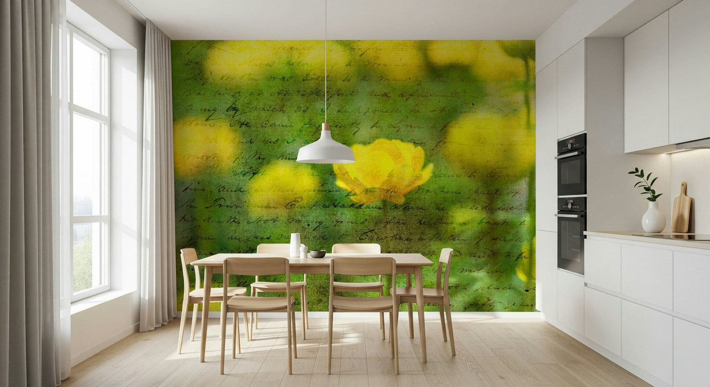 Golden Bloom Script Wall Mural