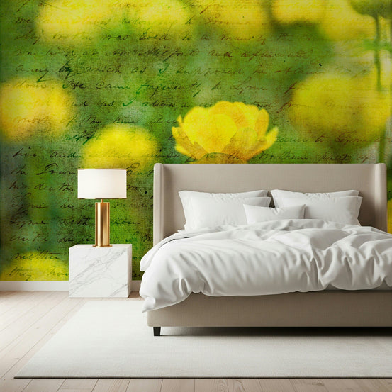 Golden Bloom Script Wall Mural vintage floral wallpaper GD7315
