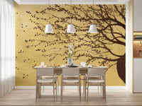 Golden Bloom Breeze wall mural used in a wide hallway with soft lighting.