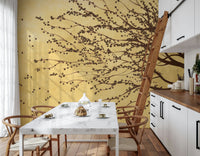 Golden Bloom Breeze wall mural in a quiet study nook with natural light.