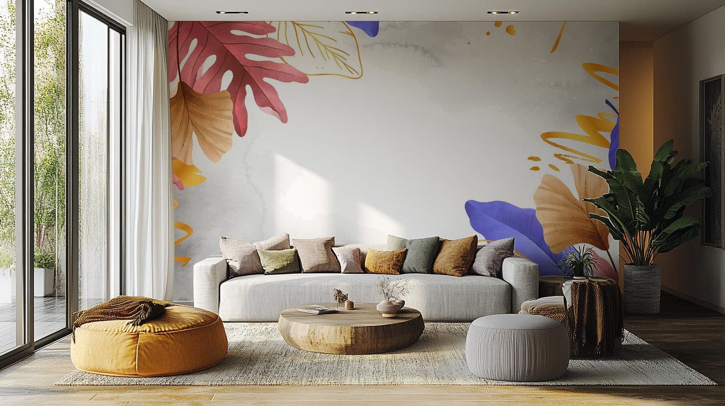 Golden Blue and Pink Leaves Wallpaper - Giffywalls tropical-17