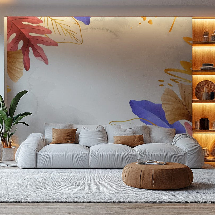 Vibrant golden blue and pink leaves wallpaper tropical-17